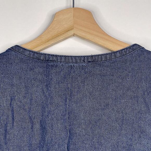 Draper James Ruffle Chambray Popover Dress 8 Dark Wash 3/4 Bell Sleeve #7466 - Picture 11 of 16